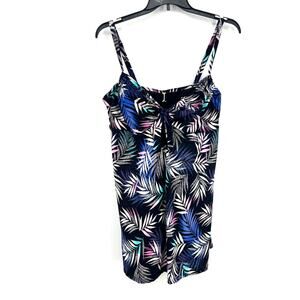 Swimsuit For All Black Swim Dress Palm Leaves Tropical One Piece Plus Size 20